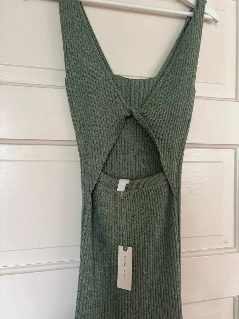 NWT Anthropologie Olive Green Ribbed Tank Midi Dress - Picture 4 of 7